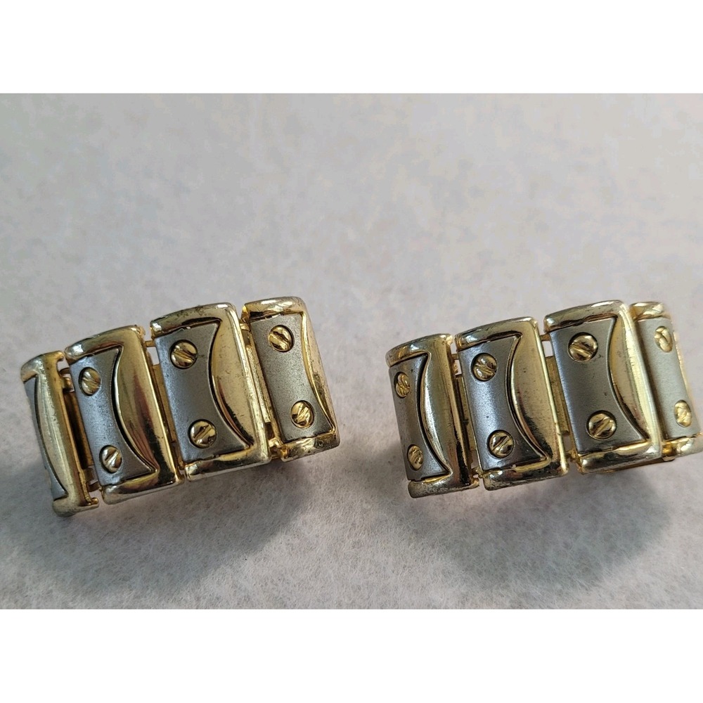 Two Tone Clip On Earrings Brutalist Modernist Industrial Gold Silver